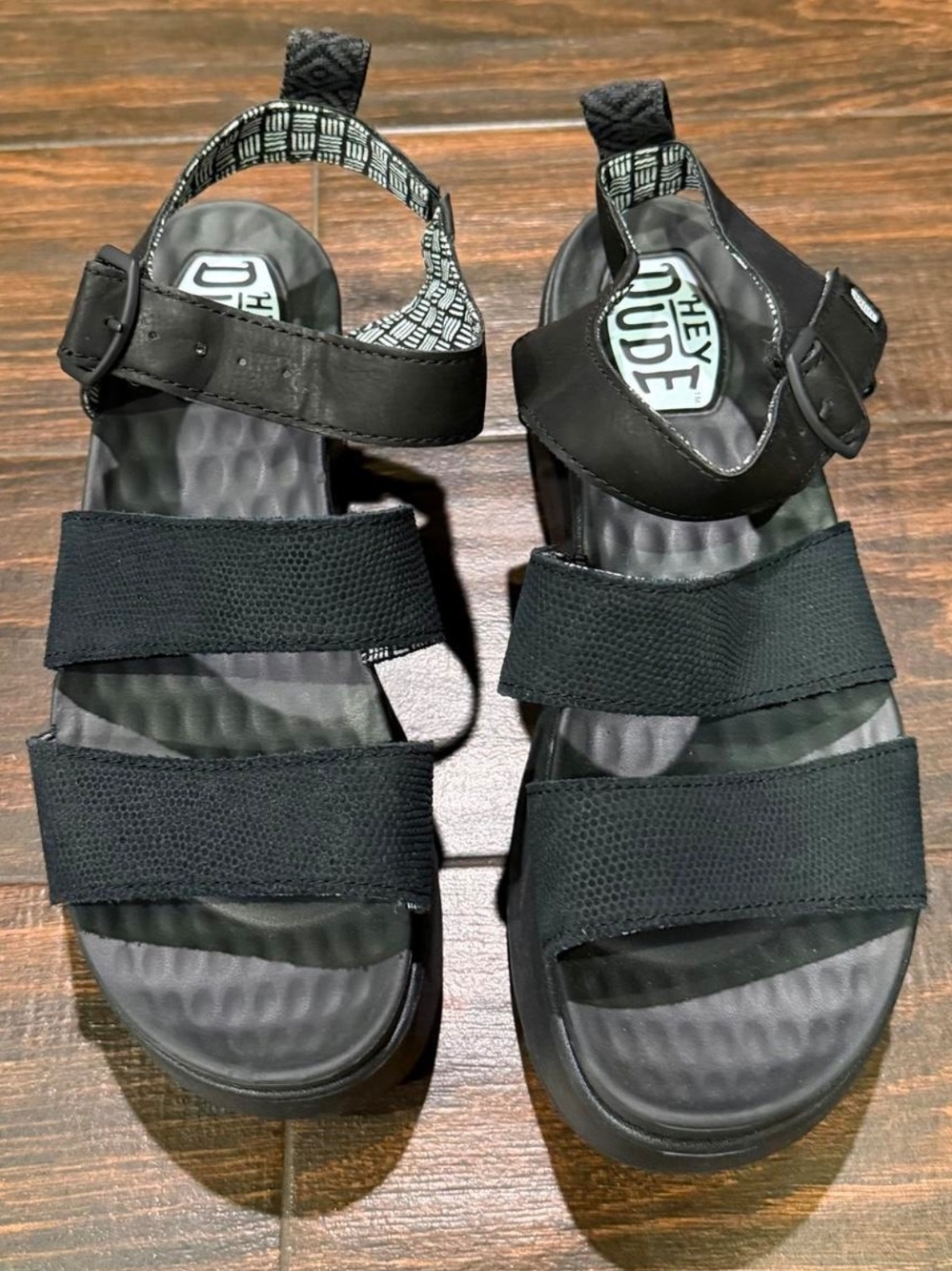 HEY DUDE Black Adjustable Sport Sandals